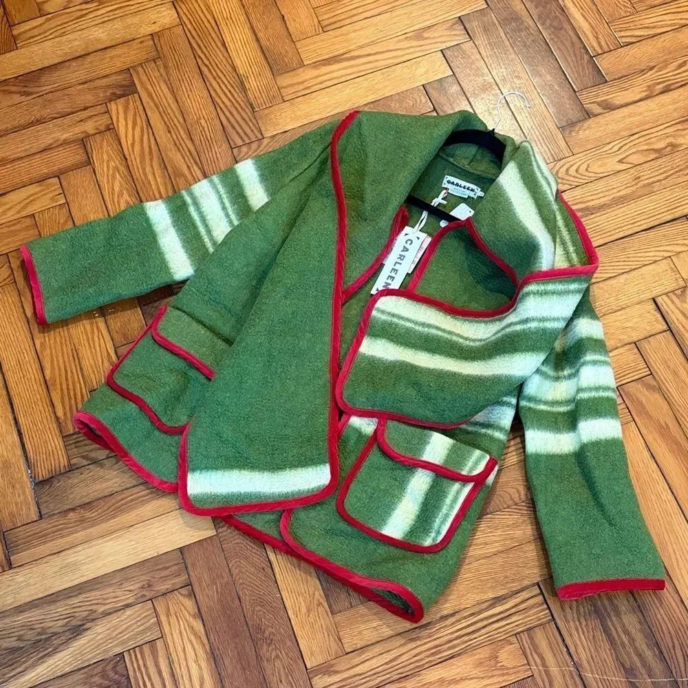 Carleen Free People One-Of-A-Kind Plaid Wool Scarf Jacket Green & Red — image 2 of 5